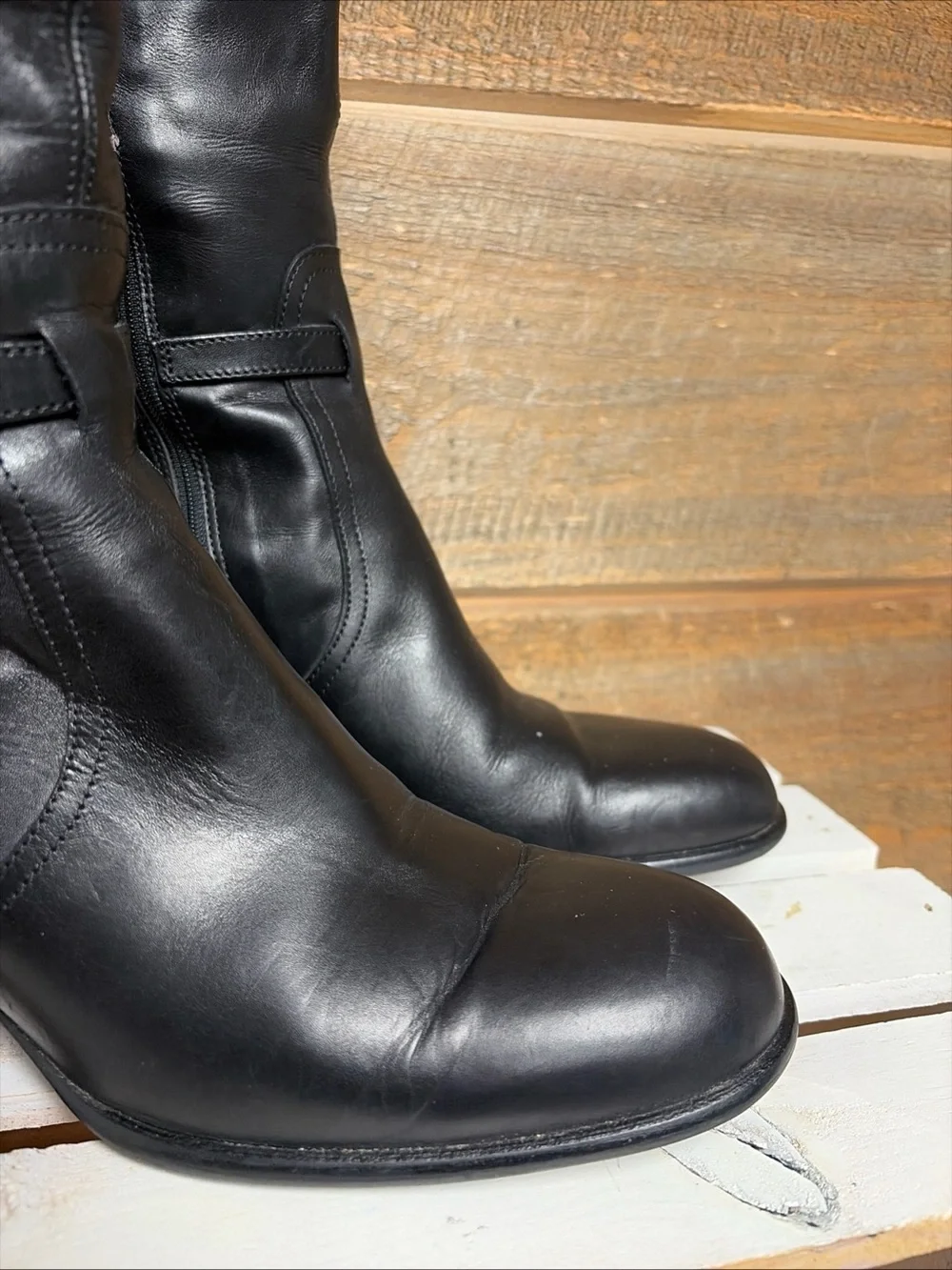 J.Crew Leather Knee High Boots 9 Black Heeled Made Italy Slim Calf Vero Cuoio